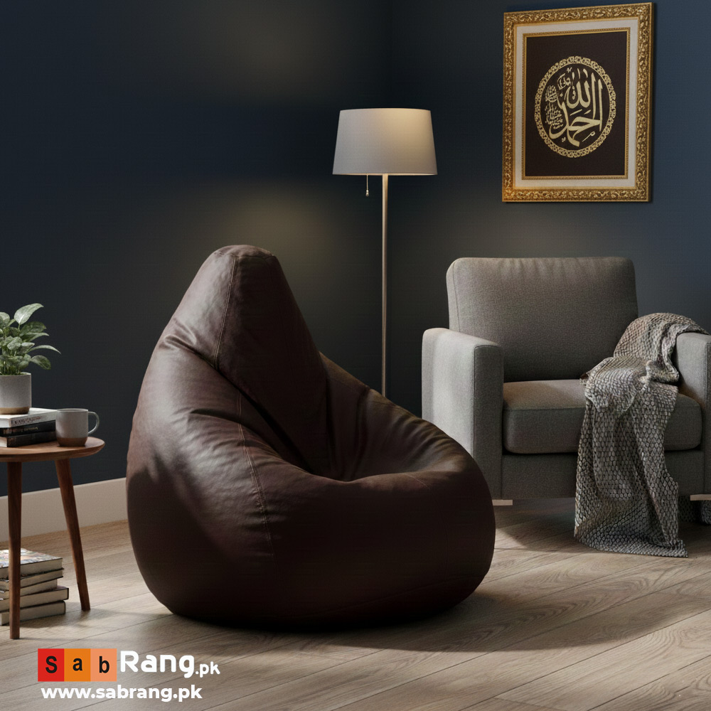 LEATHER PUFFY BEAN BAG BROWN