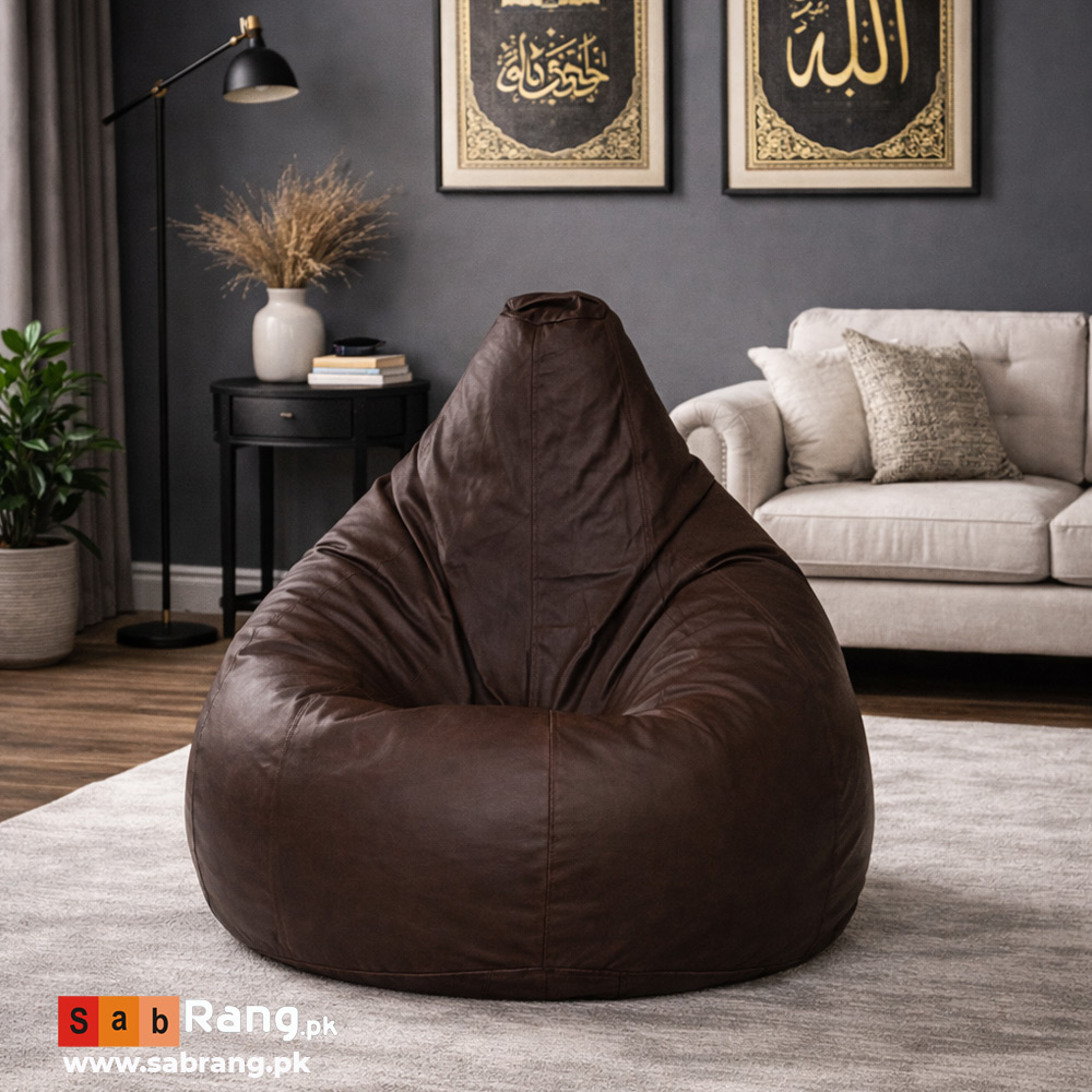 LEATHER PUFFY BEAN BAG BROWN