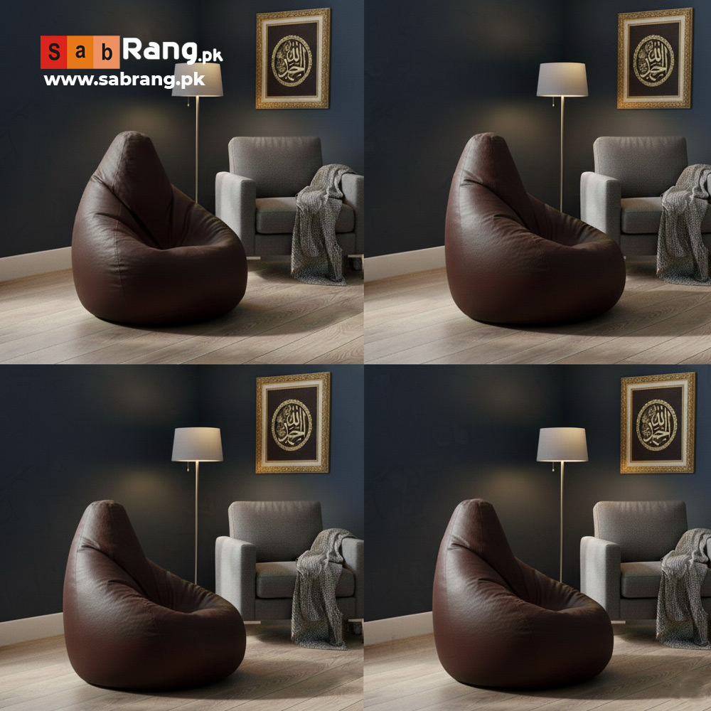 LEATHER PUFFY BEAN BAG BROWN