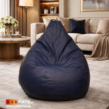 LEATHER PUFFY BEAN BAG NVEY BLUE