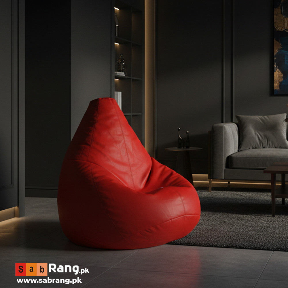 LEATHER PUFFY BEAN BAG RED