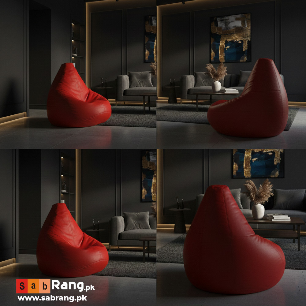 LEATHER PUFFY BEAN BAG RED