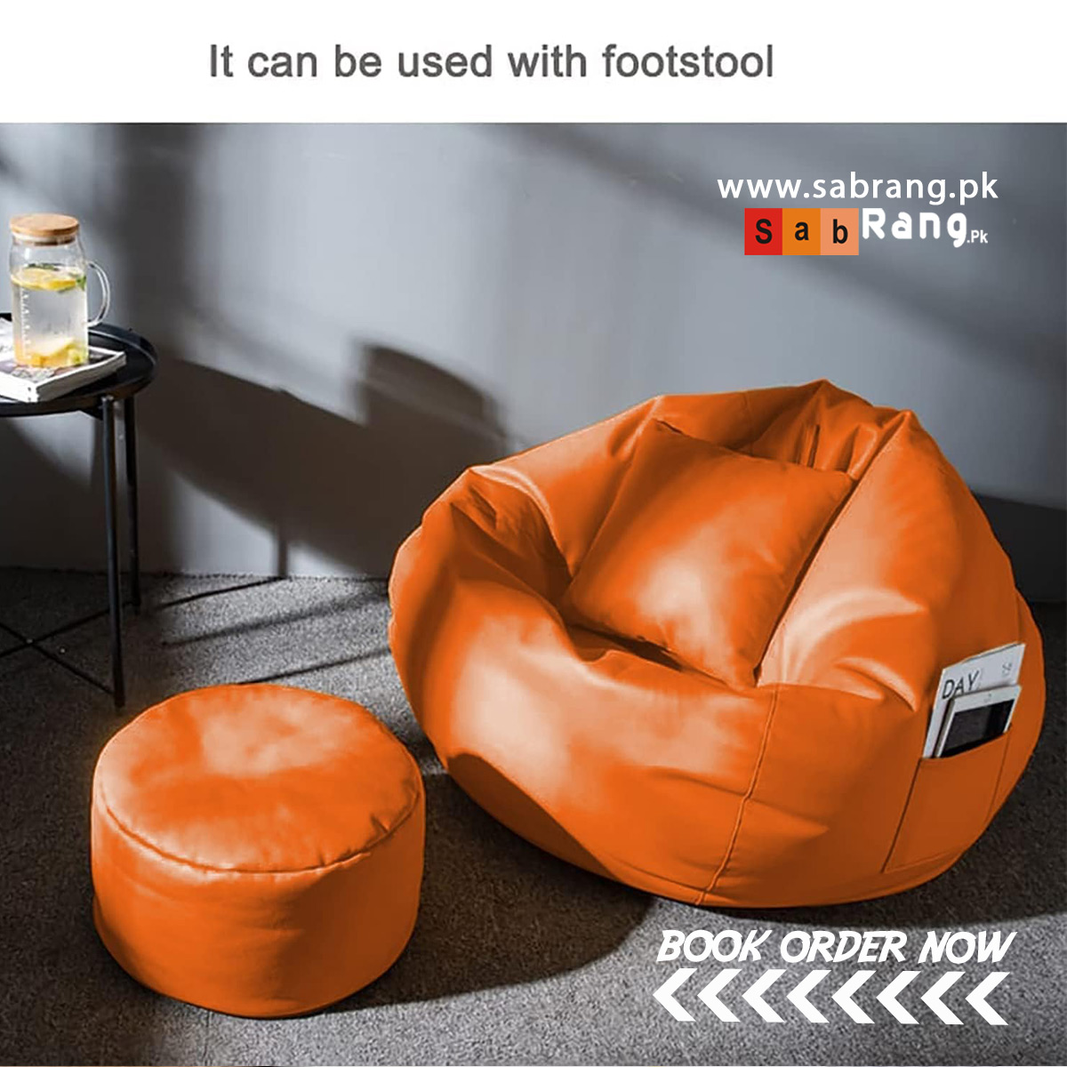 LEATHER BEAN BAGS WITH FREE LEATHER FOOTER & LEATHER CUSHION