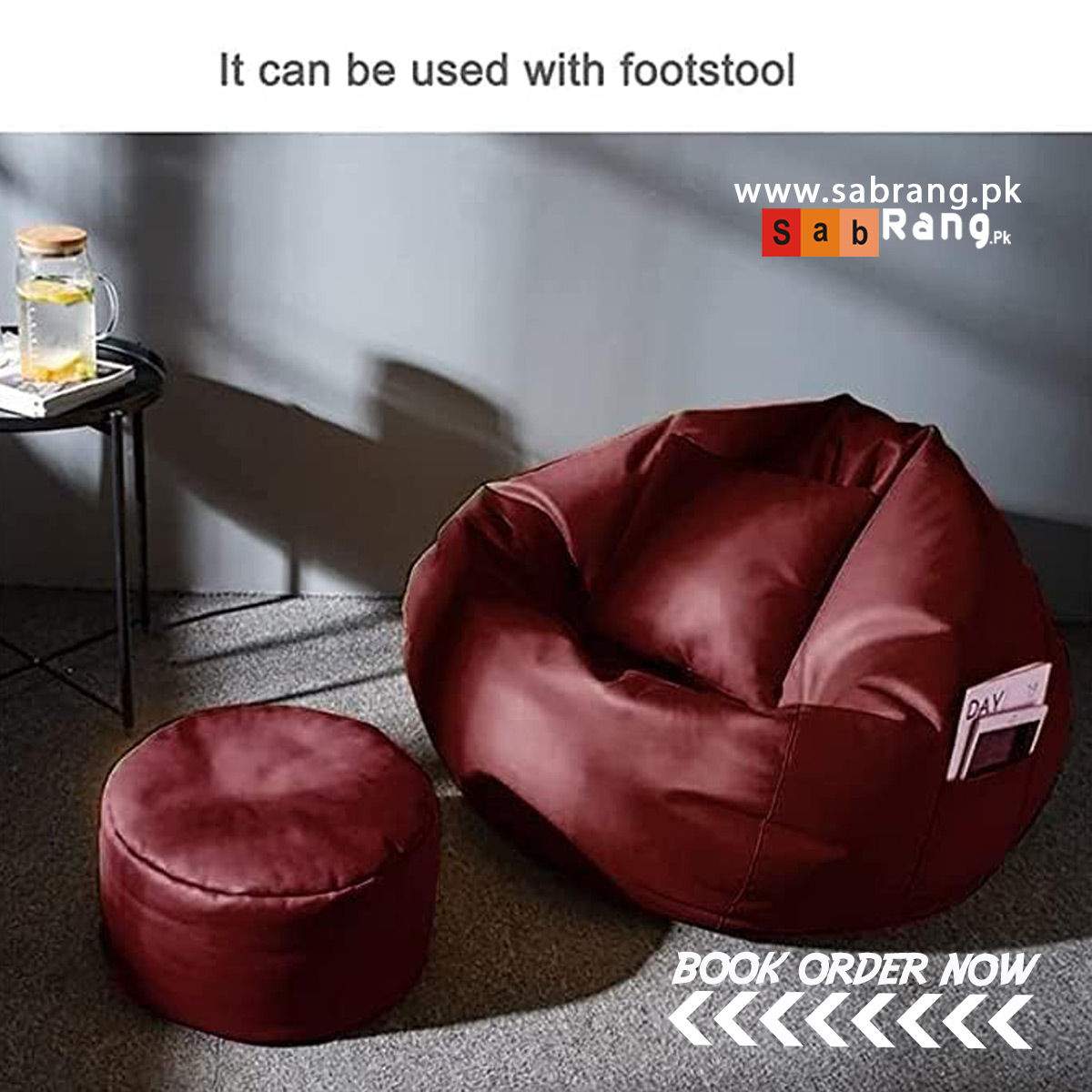 LEATHER BEAN BAGS WITH FREE LEATHER FOOTER & LEATHER CUSHION